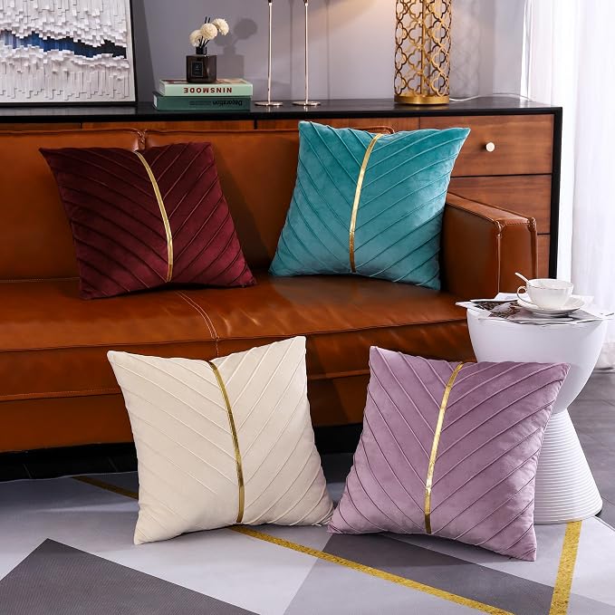 Velvet Throw Pillow Covers 18x18 inch Pack of 2 Gold Decor Purple