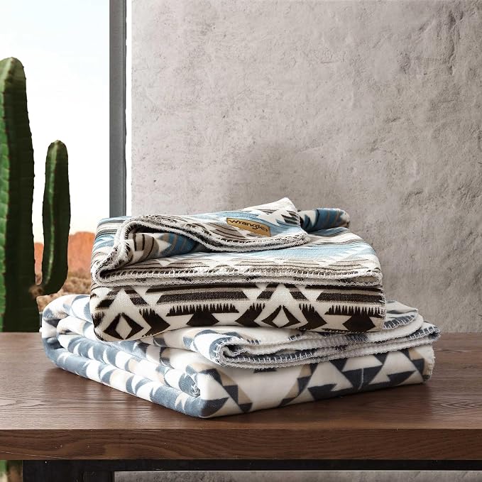 Wrangler - Blanket, Soft & Reversible Flannel Bedding, Yellowstone Inspired Throw Blanket for Couch or Bed (Dakota Grey, 60" x 70")