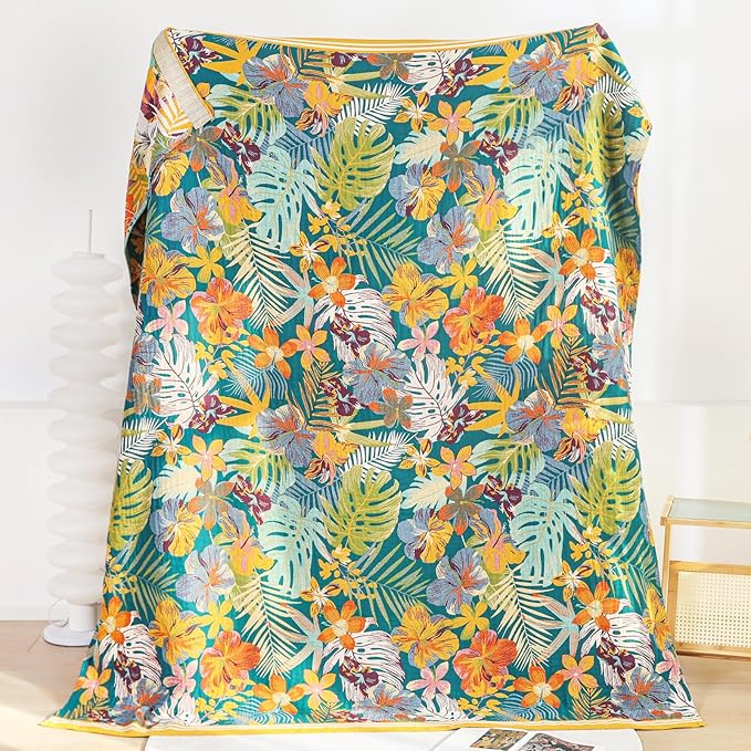 MSGKV Boho Throw Blanket 80"x90" 100% Cotton Floral Throw for Bed Couch | 100% Cotton Throw, Floral Pattern, Reversible Woven, Lightweight Comfort, Farmhouse Decor, All Seasons, Machine Washable