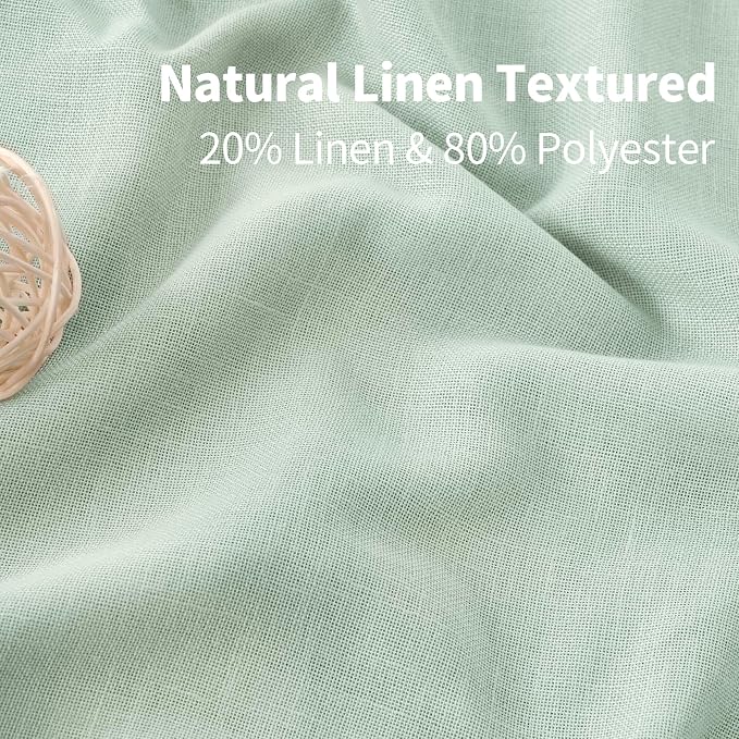 YoungsTex Light Green Linen Semi Sheer Curtains 45 Inch Length, Short Drapes Lightweight with Grommet Light Filtering for Living Room Window, 2 Panels, 52 X 45 Inch