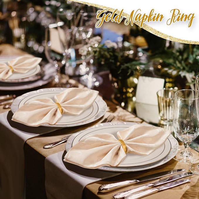APTWOW 50PCS Gold Napkin Rings, Fall Thanksgiving Christmas Table Decor | Semicircle, Metal, Gold Napkin Holder Buckles, Fall Napkin Rings for Dinner Table Decor, Wedding, Banquet, Valentines Day