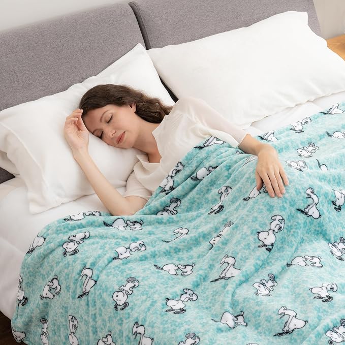 Berkshire Blanket Peanuts® VelvetLoft® Cute Character Snoopy Plush Blanket,Snoopy Springtime Floral Dance Large Blue,King 90 in x 108 in (Official Peanuts® Product)