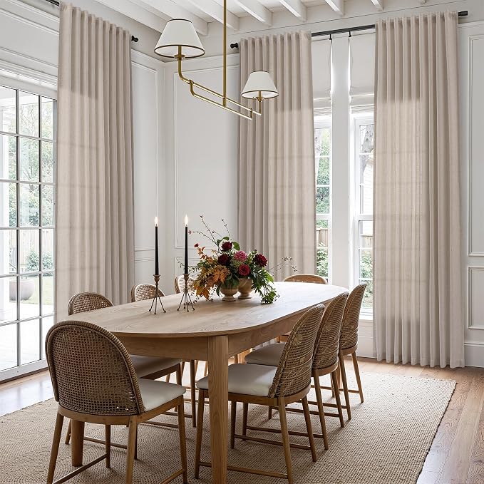 Linen Curtains 84 Inches Long for Living Room Semi Sheer Light Filtering Curtain Back Tab Rod Pocket Neutral Boho Modern Farmhouse Decor Window Drapes for Bedroom 52x84 2 Panels Ecru