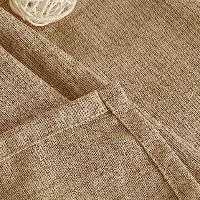 YoungsTex Burlap Linen Curtains 63 Inch Length for Living Room Window, Textured Semi Sheer Drapes Light Filtering with Rod Pocket Back Tab for Farmhouse Bedroom, Toffee, 52 X 63 Inch, 2 Panels