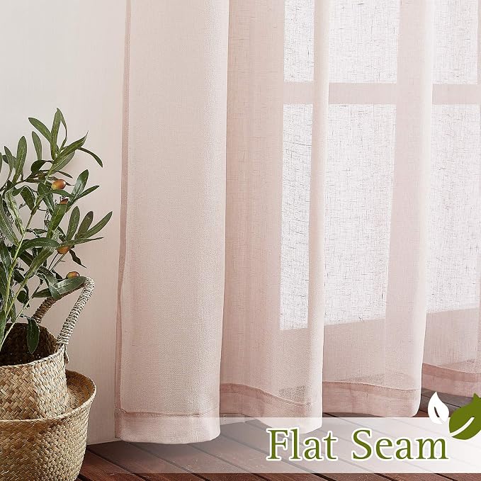 NICETOWN Flax Natural Blend Semi Sheer Curtains 72" L for Nursery, Decorative Grommet Semitransparent Casual Window Treatment Privacy Protect for Flat/Apartment, 52" W, 2 PCs, Dusty Blush