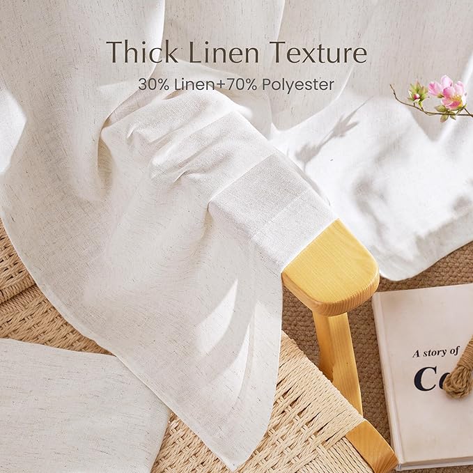 NICETOWN Cream Linen Cafe Curtains 36 inches Long, Rod Pocket & Back Tab Thick Flax Blend Privacy with Light Filtering Short Window Treatments for Kitchen, W55 x L36, 2 Panels