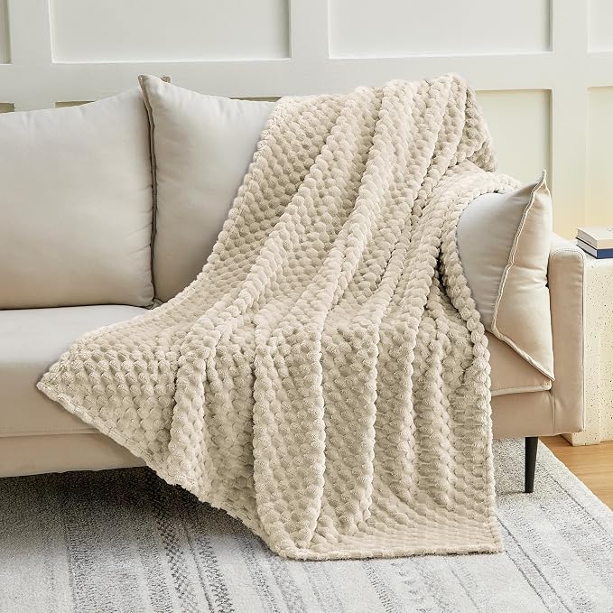 EXQ Home Gentle Soft Fleece Throw Blanket – Cozy Lightweight 3D Imitation Turtle Shell Jacquard Blanket for Couch Bed – All-Season Warm Fuzzy Flannel Blanket for Women Mom Her Gifts(60"x80",Linen)