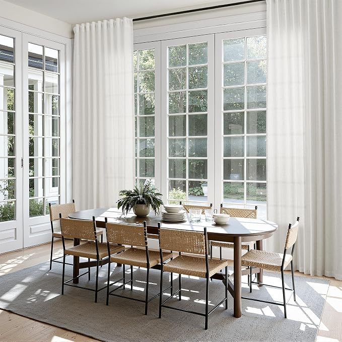 Linen Curtains 90 Inches Long for Living Room Semi Sheer Light Filtering Curtain Back Tab Rod Pocket Neutral Boho Modern Farmhouse Decor Window Drapes for Bedroom 52x90 2 Panels Natural