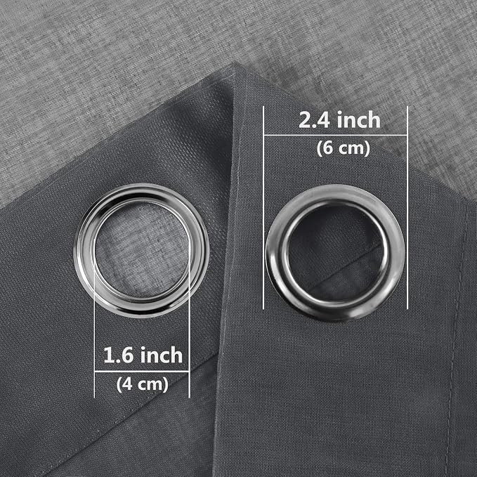 DWCN Dark Grey Sheer Curtains for Living Room Bedroom - Faux Linen Look Voile Drapes Grommet Top Window Curtain Panel 52 x 54 Inch Length, Set of 2 Panels