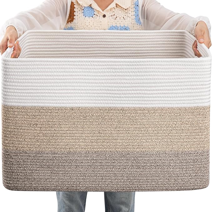 OIAHOMY Blanket Basket Laundry Basket Dog Toy Basket 108L Gradient Brown | Large Storage Basket,Baby Basket,Toy Storage,Woven Rope Basket for Blankets,Blanket Storage for Living Room