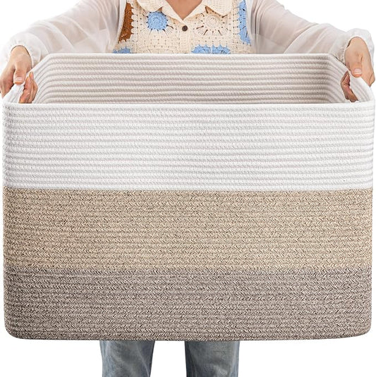 OIAHOMY Blanket Basket Laundry Basket Dog Toy Basket 108L Gradient Brown | Large Storage Basket,Baby Basket,Toy Storage,Woven Rope Basket for Blankets,Blanket Storage for Living Room