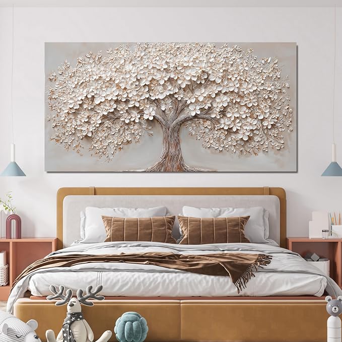 Canvas Wall Art Decor Prints Oversized Wall Art Pictures for Living Room Large Tree of Life Wall Art Decor Canvas Art Wall Decor Modern White Wall Art Prints Artwork for Walls Bedroom Office Decor 35" X 70"
