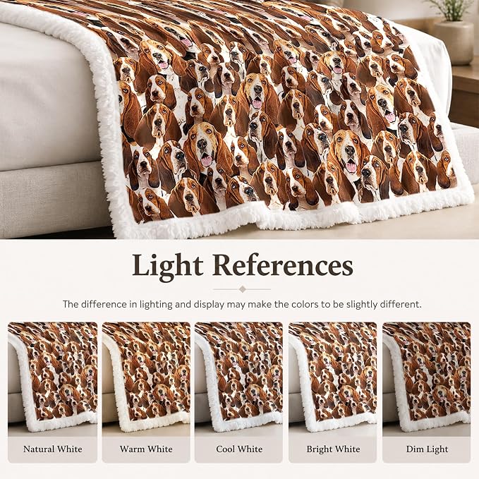 BlessLiving Throw Blanket, Brown Dog Animal Gift, 50x60 in | sherpa fleece fabric, Bassett Hound Dense Pet Blankets Puppy print, for couch or sofa, pet lovers, easy machine care