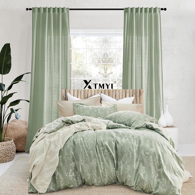 Sage Green Linen Sheer Curtains 84 Inch 70 Inch Wide 2 Panels