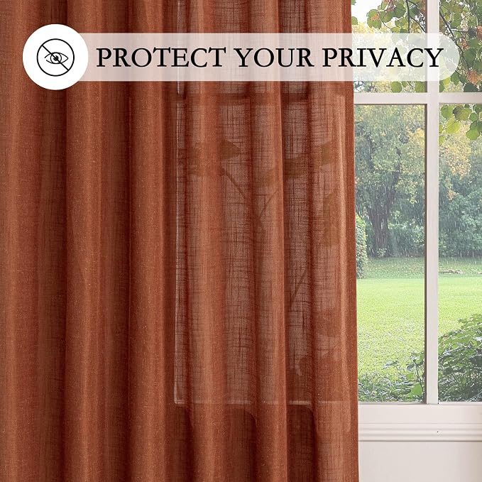MYSKY HOME Semi Sheer Curtains 72 Inch Length for Bedroom 2 Panels, Light Filtering Privacy Drapes, Door Curtains for Closet Doorways Back Tab Soft Touch Style Texture for Kitchen, Terracotta, 50"x72"