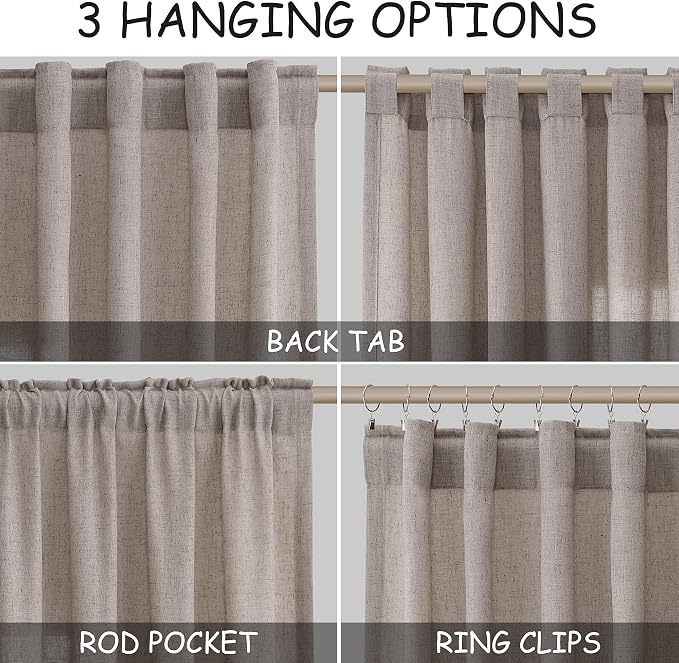 Brownish Grey Linen Curtains 90 Inch Length 2 Panels Set for Living Room Rod Pocket Back Tab Window Drapes Light Filtering Modern Farmhouse Curtain 90 Inches Long for Dining Room Bedroom 52x90