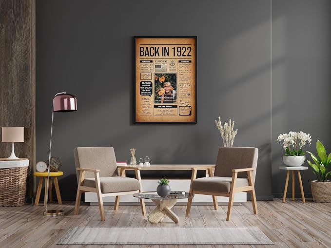 Back in 1922 Poster Sign, Personalized Birthday Gifts Idea, Custom Birthday Newspaper, Born in 1922 BDay Party Decorations, Historical Fun Fact for the Year You Were Born, Home Decor Wall Art Print
