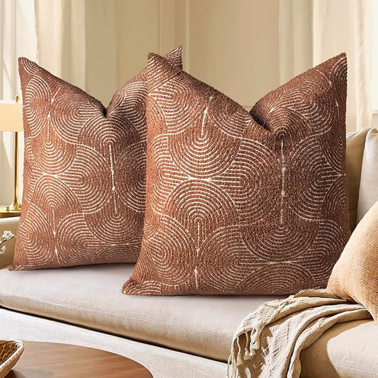 AELS Boho Decorative Textured Throw Pillow Covers 26x26, Modern Mid Century Rainbow Tufted Pillow Case, Farmhouse Rustic Geometric Woven Cushion Case for Bed Couch Sofa, Burnt Orange
