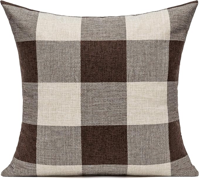 VAKADO Brown Beige Outdoor Farmhouse Buffalo Plaids Decorative Throw Pillow Covers Retro Checked Square Cushion Cases Classic Coffee Check Home Decor for Couch Sofa Patio 18x18 Inch Pack of 2