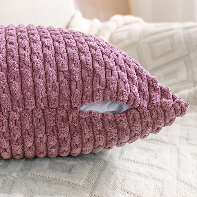 Set of 4 Pink Decorative Throw Pillow Covers 12x20 Inch Corduroy Pillow Covers for Bed Couch Sofa Living Room Soft Cushion Cases