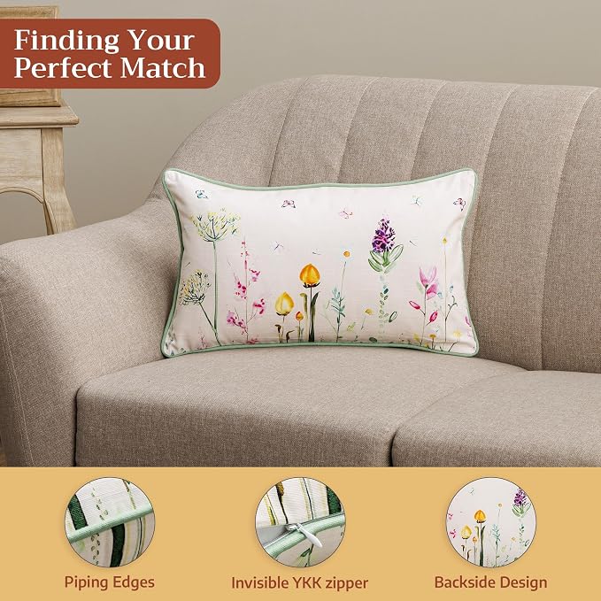 Maison d' Hermine Throw Pillow Covers 100% Cotton (12" x 20" - Pack of 1)