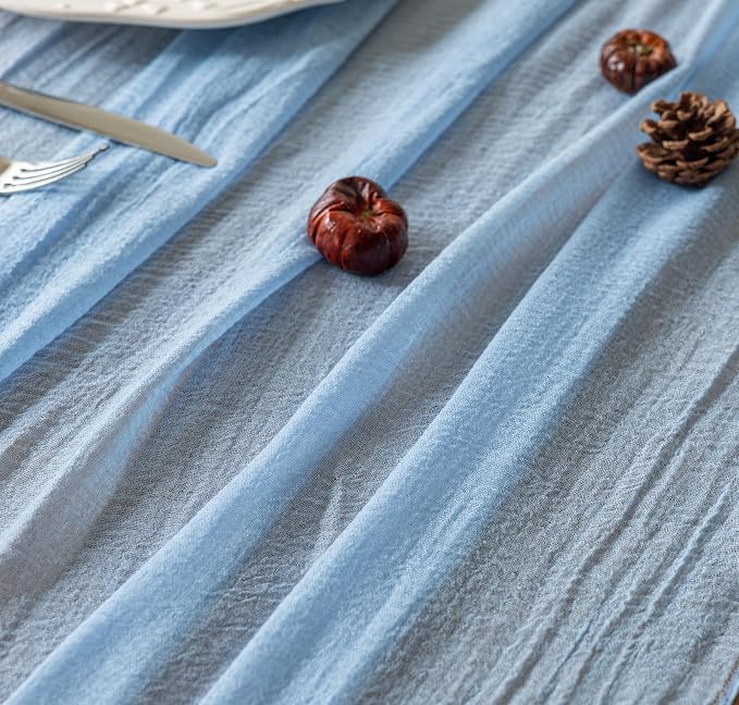 6Pcs Light Blue Cheesecloth Table Runner 120 Inches for Party Home Decor | For Wedding Baby Shower Bridal Shower Birthday Engagement Party 10FT Rustic Boho Summer Home Decorations