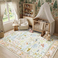 4x6 Whimsical Safari Nursery Area Rug Washable Non Slip Small Living Room Rugs Low Pile Animal Print Girs Bedroom Blush Throw Carpet Forest Fairy Tale Area Rugs for Entry Kids Room, Peach Blush