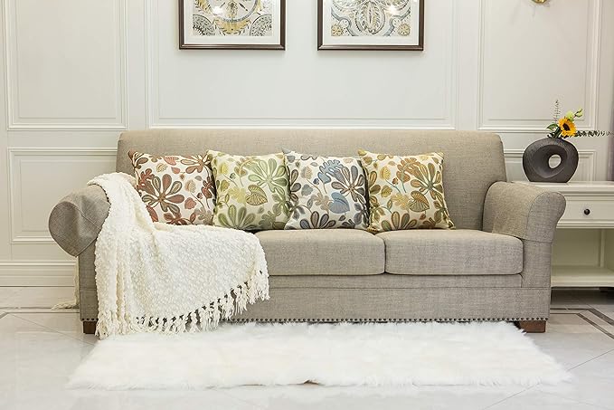 Mika Home Set of 2 Jacquard Tropical Leaf Pattern Throw Pillow Covers Decorative Pillowcase 20X20 Inches,Teal Cream