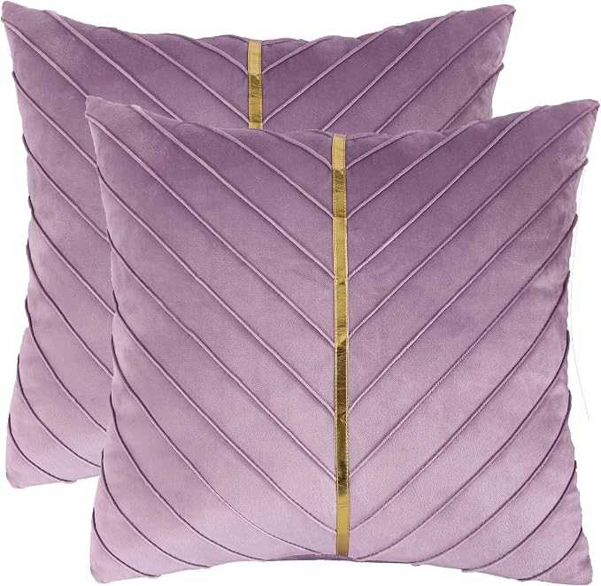 Velvet Throw Pillow Covers 26x26 inch Pack of 2 Gold Decor Purple