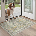 Madane Washable Area Rug 2x3 Small Entryway Rugs Non-Slip, Green/Gold | Vintage Stain-Resistant Door Mat Indoor Entrance, Low Pile Floor Carpet for Inside Front Bedroom Kitchen Entry Laundry, Stair