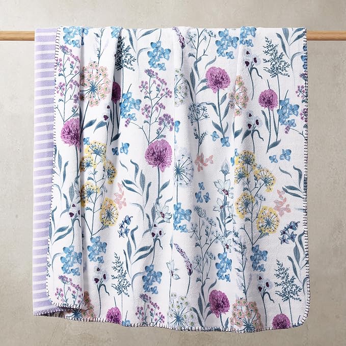 Floral Reversible Throw Blanket for Couch-Coco Flannel Soft Bed Blankets | Luxuriously Warm Fluffy Decor for Women, Mom, Her & Girls, Plush Throw for Sofa, Chair, 50x60in, Purple Dandelion
