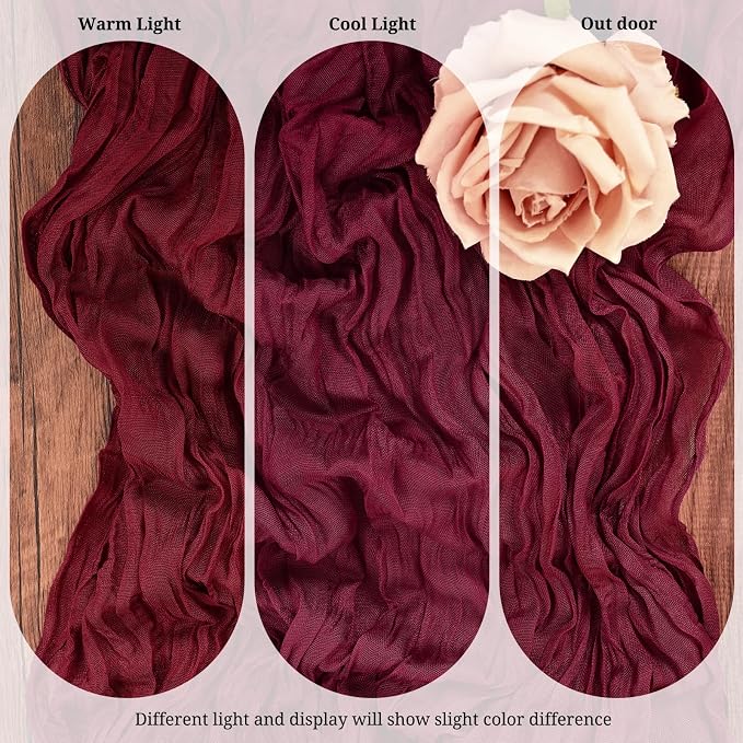 10 Pack Burgundy Cheesecloth Table Runner 17x108 Inch Boho Gauze Cheese Cloth Table Runners for Wedding Party Baby Shower Birthday Home Decor