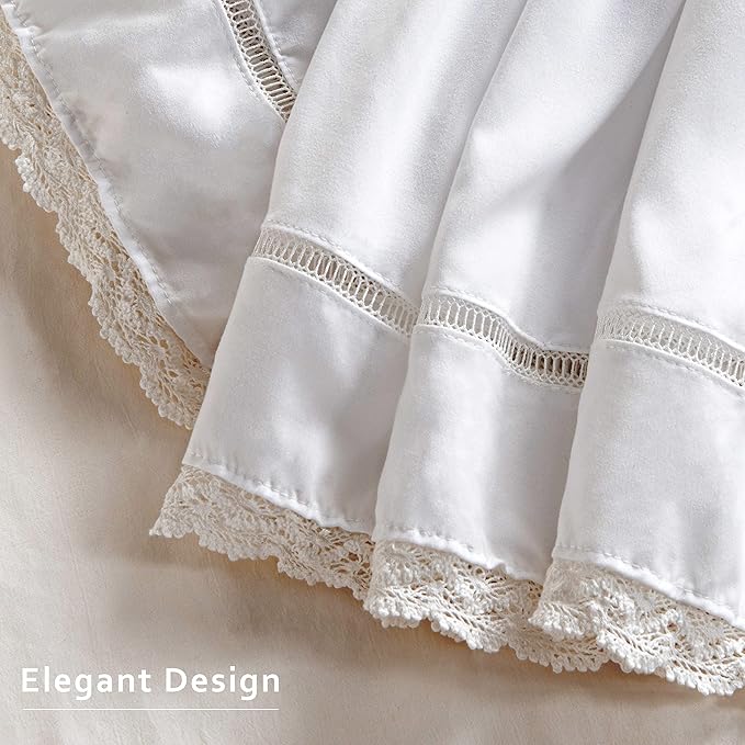 MIYE Wrap Around Ruffled Lace Bed Skirt, Elastic Dust Ruffle with Adjustable Belts, Easy to Put On, Bed Frame Cover, Machine Washable (Floral Lace/White, King/Queen-15 Drop)
