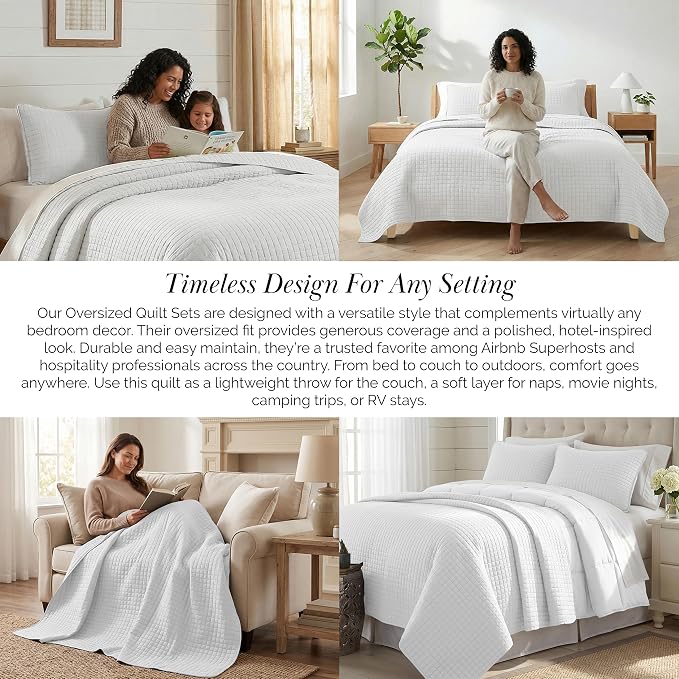 Southshore Fine Living, Inc. White Queen Quilt Bedding Set, Lightweight Bedding Quilts Queen Size Bedspread, Coverlet Full Size, Quilted Coverlet Bed Spread w/Pillow Shams, White Quilts Full Size