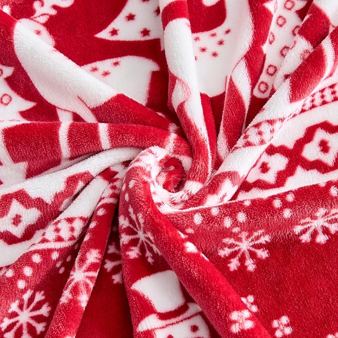 Edenleaf Christmas Blanket Soft Cozy Fleece Throws with Snowman Snowflake Reindeer and Xmas Trees Print, Fuzzy Warm Christmas Throw Blanket for Couch Bed Holiday Decorations Gifts 60"x80" (Red)