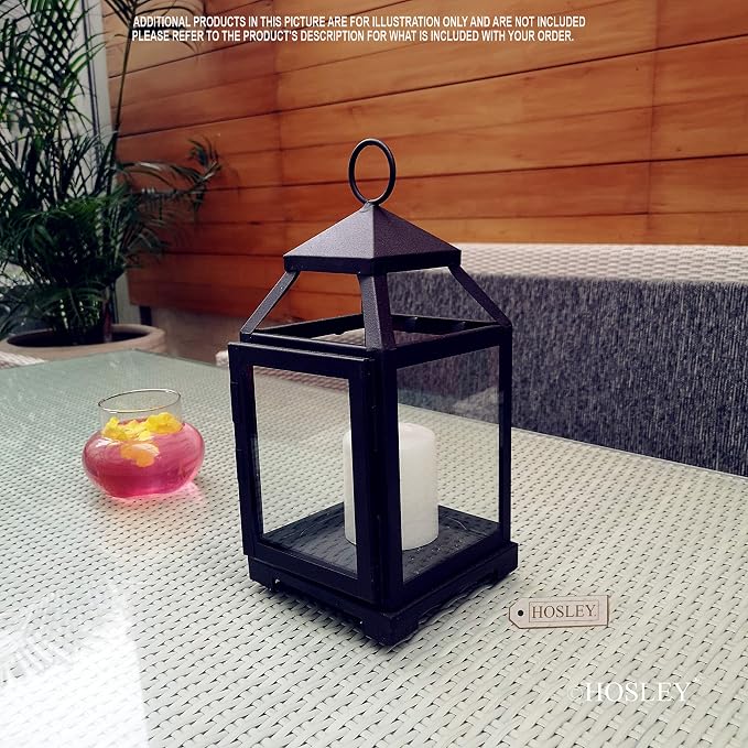 Hosley Set of 2 Clear Glass and Iron Classic Style Lantern 12 Inch High Ideal Gift for Weddings Festivities Parties Outdoor Activities Aromatherapy Spa Settings with Votive or LED W9