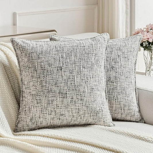 FUTEI Pack of 2 Chenille Tweed Vintage Throw Pillow Covers 18x18 Inch Soft Decorative Cushion Case Modern Farmhouse Accent for Couch Bed Living Room, Black