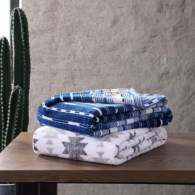 Wrangler - Blanket, Super Soft Sherpa Bedding, Yellowstone Inspired Throw Blanket for Couch or Bed (Canyon Ikat Grey, 50" x 60")