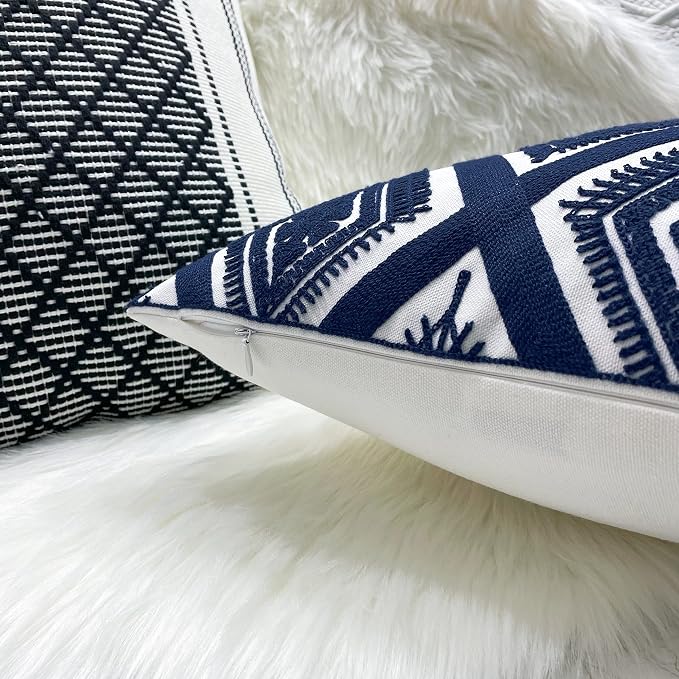 Slow Cow Embroidery Navy Blue Pillow Covers Cushion Covers Invisible Zipper for Living Room 18 x18 Inch