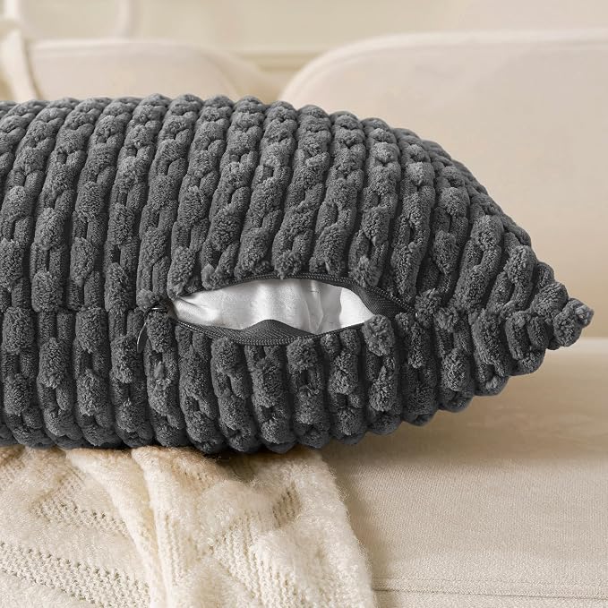 Set of 4 Dark Grey Decorative Throw Pillow Covers 16x16 Inch Corduroy Pillow Covers for Bed Couch Sofa Living Room Soft Square Cushion Cases