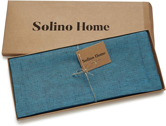 Solino Home 100% Pure Linen Dining Table Runner Teal, Athena 14 x 156 in | a graceful centrepiece for dining and gatherings, European flax fibres, mellows with every wash, soft, OEKO-TEX Certified