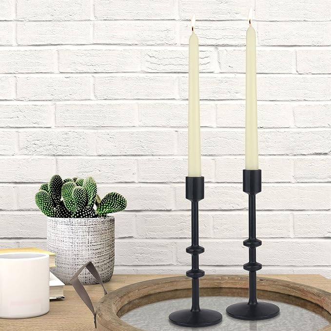 Stonebriar 9" Black Cast Iron Metal 2pc Taper Candle Holder Set, Large