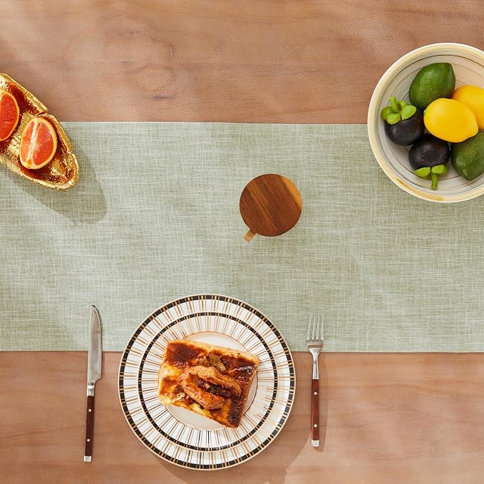 ZeeMart Rustic Cotton Linen Table Runner, 13x36 Inches Green | Farmhouse Style Linen Table Runners 36 Inches Long, Washable Kitchen Dining Table Decoration for Home Party Decor