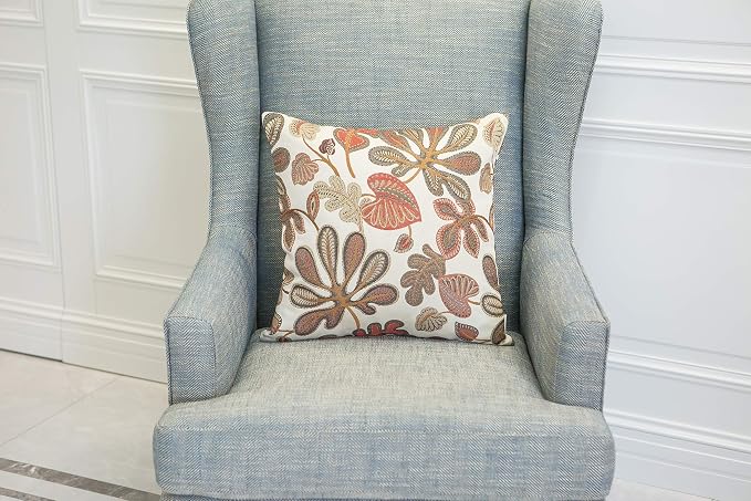 Mika Home Set of 2 Jacquard Tropical Leaf Pattern Throw Pillow Covers Decorative Pillowcase 20X20 Inches,Coral Cream