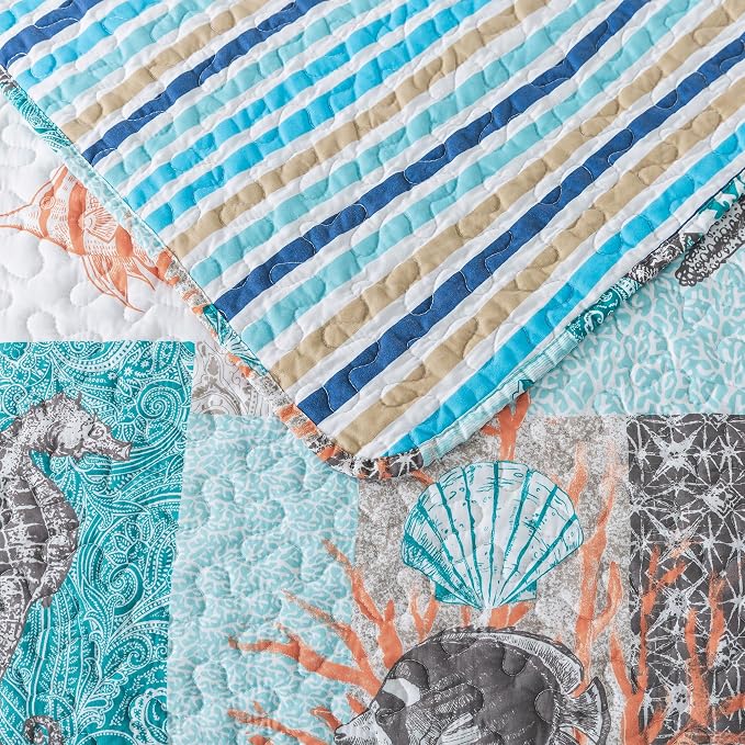 NEWLAKE Quilt Bedspread Sets - West Coastal Pattern Reversible Coverlet Set, Queen Size