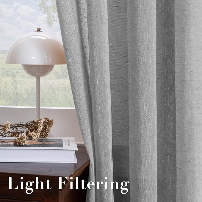 H.VERSAILTEX Linen Curtains Natural Linen Semi-Sheer Curtains 2 Panels Nickel Grommet Privacy Added Premium Soft Rich Material Drapes for Bedroom/Livingroom - 52x108 - Inch - Dove
