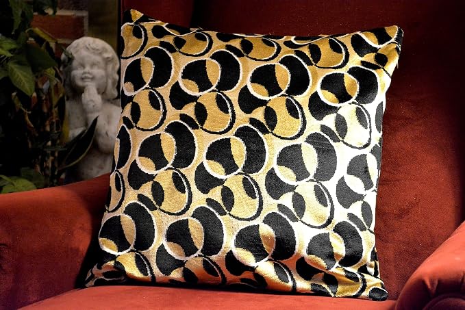 Tache Velvet Throw Pillow Cover - 1 Piece 18 X 18 Inch Square Black Beige Brown Modern Geometric Decorative Velvety Eternal Eclipse Soft Cushion Case