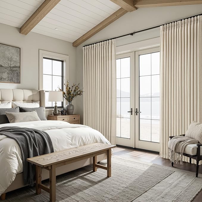 Boho Viral Linen Curtains 84 Inch Length 2 Panels Set for Living Room, Warm Beige Pinch Pleated Semi Sheer Window Drapes Light Filtering Soft Burlap Bedroom Curtain with Back Tab 40 x 84 Inches Taupe