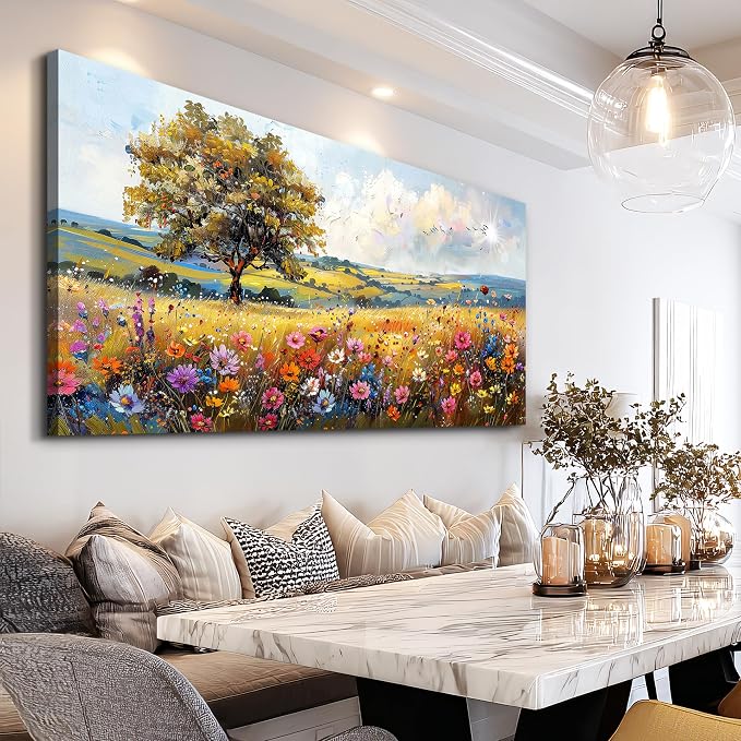 hyidecorart Large Wall Art For Bedroom Canvas Wall Decor For Living Room Office Decorations Flower Scenery Watercolour Wall Paintings Field Pictures Artwork Aesthetic Room Home Decor Hang Easy