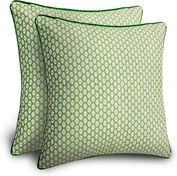 Balios Velvet Pillow Covers Set of 2, Decorative Cushion Covers for Sofa Couch, Hidden Zip, Covers Only, London Design – 18" x 18" (45 x 45 cm), Wyndham Trellis in Sage Green